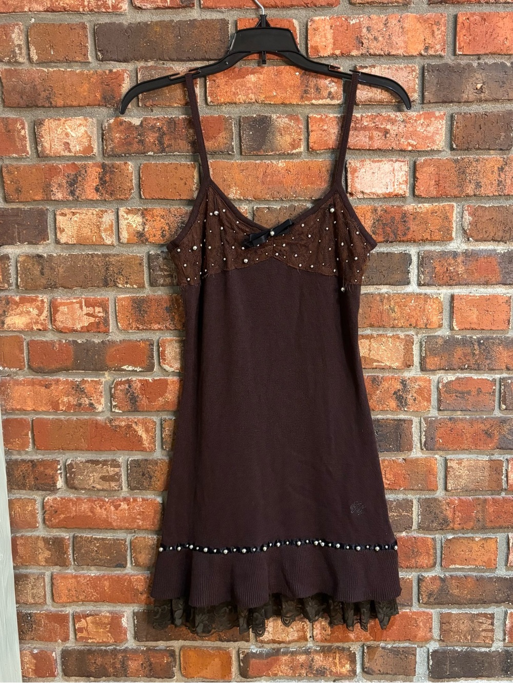 VTG womens Silvian Heach y2k beaded cami slip dress brown XS